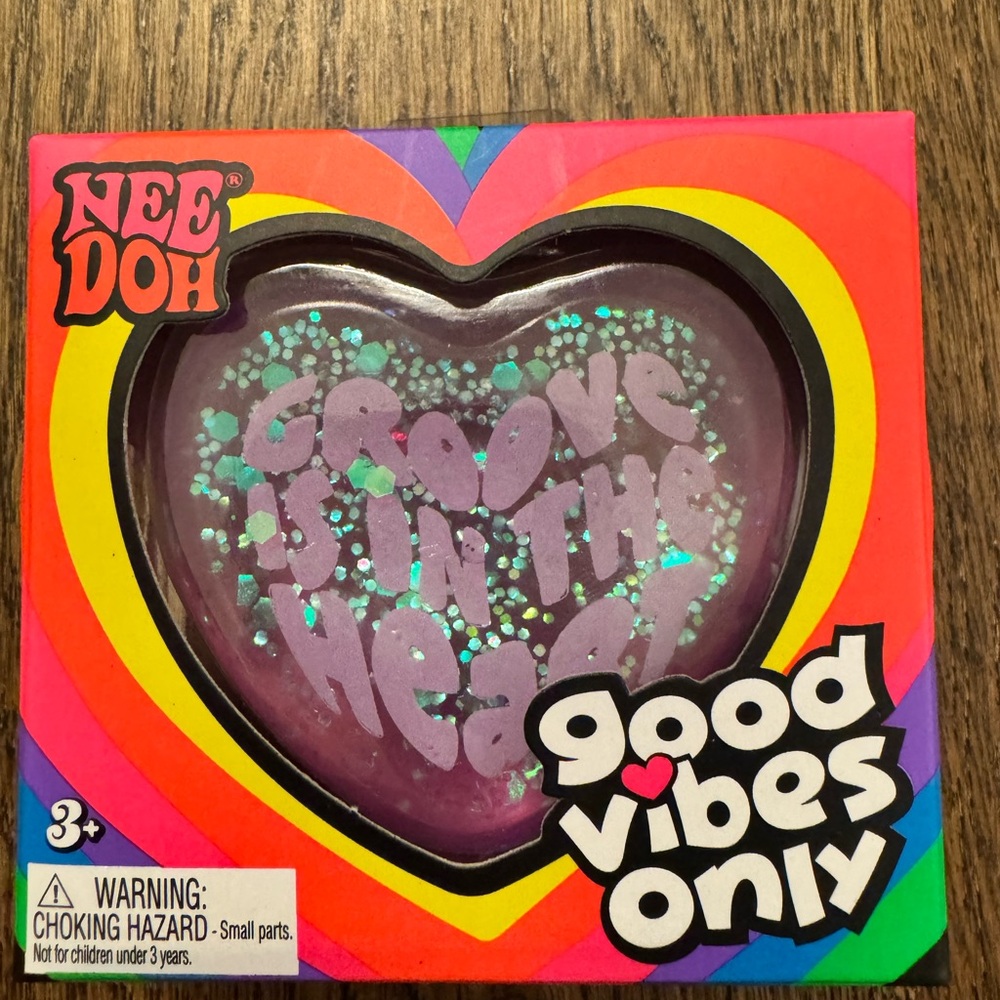 NeeDoh Good Vibes Only Heart Stress Ball - Purple with Teal Glitter